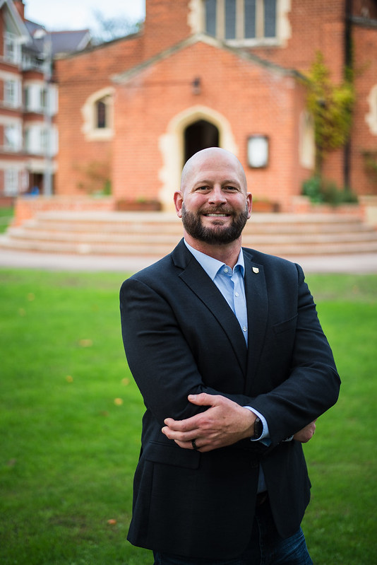 Student TJ Jones outside Chapel